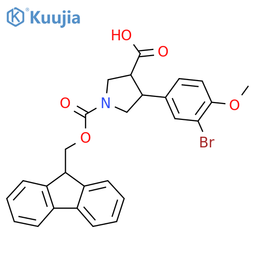 4-(3-bromo-4-methoxyphenyl)-1-{(9H-fluoren-9-yl)methoxycarbonyl}pyrrolidine-3-carboxylic acid structure