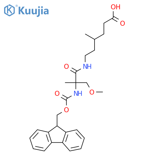 6-2-({(9H-fluoren-9-yl)methoxycarbonyl}amino)-2-(methoxymethyl)propanamido-4-methylhexanoic acid structure