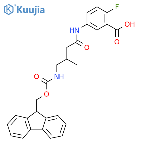 5-4-({(9H-fluoren-9-yl)methoxycarbonyl}amino)-3-methylbutanamido-2-fluorobenzoic acid structure