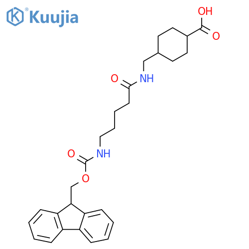 4-{5-({(9H-fluoren-9-yl)methoxycarbonyl}amino)pentanamidomethyl}cyclohexane-1-carboxylic acid structure