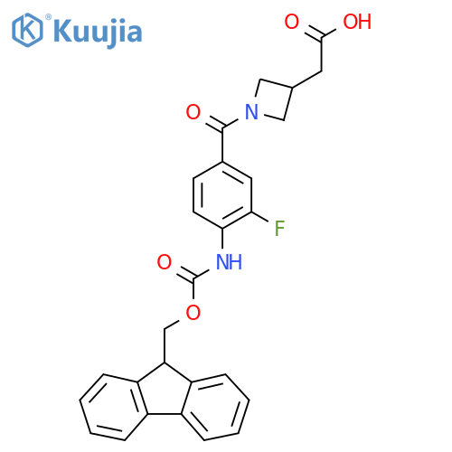 2-{1-4-({(9H-fluoren-9-yl)methoxycarbonyl}amino)-3-fluorobenzoylazetidin-3-yl}acetic acid structure