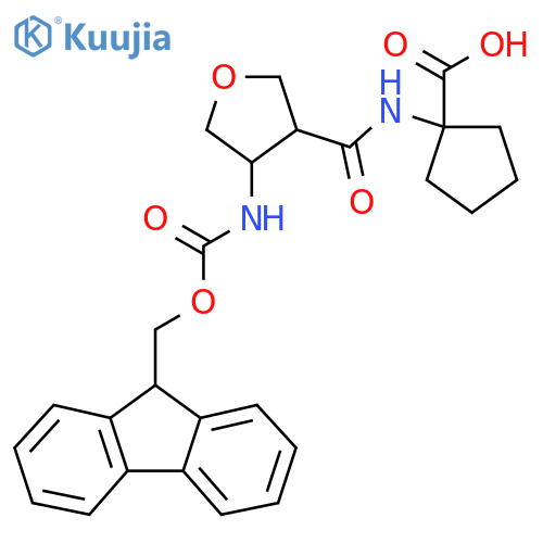 1-4-({(9H-fluoren-9-yl)methoxycarbonyl}amino)oxolane-3-amidocyclopentane-1-carboxylic acid structure