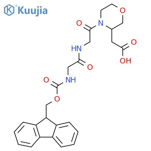 2-(4-{2-2-({(9H-fluoren-9-yl)methoxycarbonyl}amino)acetamidoacetyl}morpholin-3-yl)acetic acid structure
