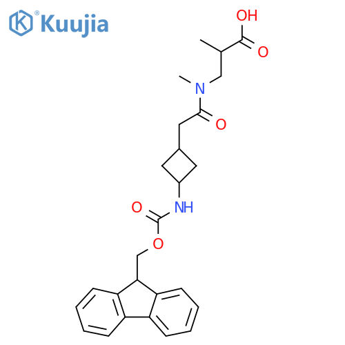 3-{2-3-({(9H-fluoren-9-yl)methoxycarbonyl}amino)cyclobutyl-N-methylacetamido}-2-methylpropanoic acid structure