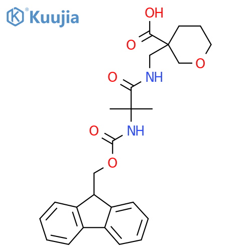 3-{2-({(9H-fluoren-9-yl)methoxycarbonyl}amino)-2-methylpropanamidomethyl}oxane-3-carboxylic acid structure