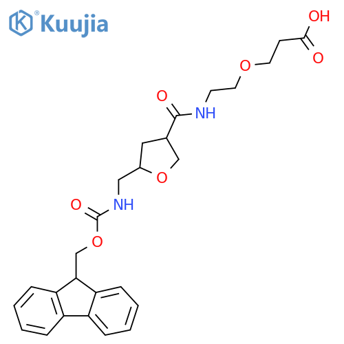 3-2-({5-({(9H-fluoren-9-yl)methoxycarbonyl}amino)methyloxolan-3-yl}formamido)ethoxypropanoic acid structure