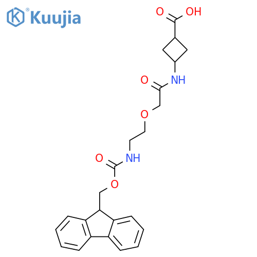 3-{2-2-({(9H-fluoren-9-yl)methoxycarbonyl}amino)ethoxyacetamido}cyclobutane-1-carboxylic acid structure