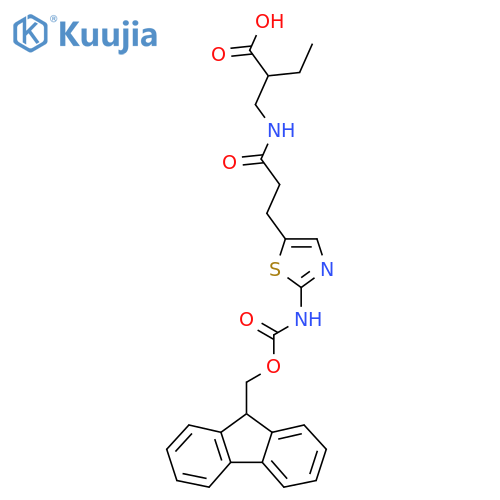 2-({3-2-({(9H-fluoren-9-yl)methoxycarbonyl}amino)-1,3-thiazol-5-ylpropanamido}methyl)butanoic acid structure