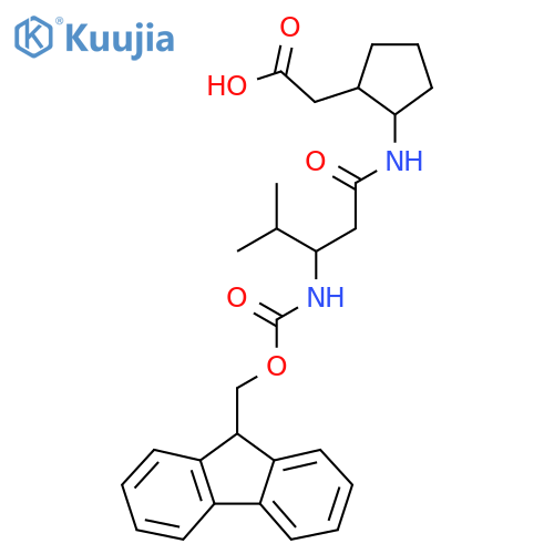 2-{2-3-({(9H-fluoren-9-yl)methoxycarbonyl}amino)-4-methylpentanamidocyclopentyl}acetic acid structure