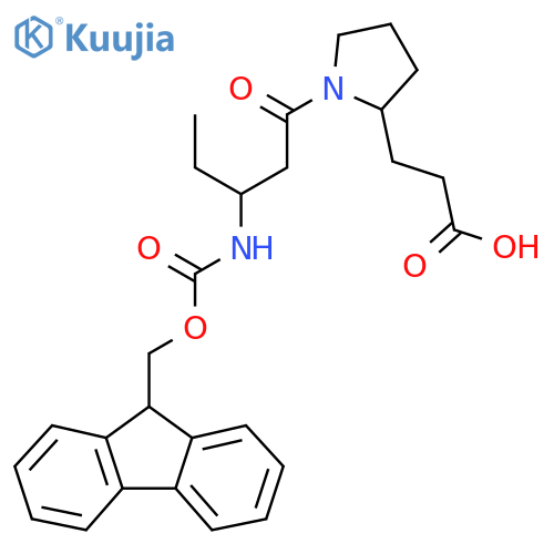 3-{1-3-({(9H-fluoren-9-yl)methoxycarbonyl}amino)pentanoylpyrrolidin-2-yl}propanoic acid structure