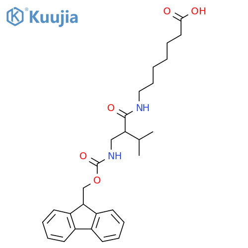 7-{2-({(9H-fluoren-9-yl)methoxycarbonyl}amino)methyl-3-methylbutanamido}heptanoic acid structure