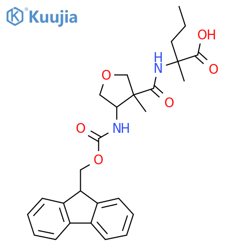 2-{4-({(9H-fluoren-9-yl)methoxycarbonyl}amino)-3-methyloxolan-3-ylformamido}-2-methylpentanoic acid structure