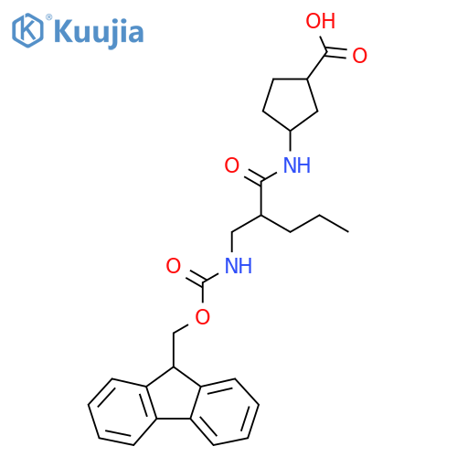 3-{2-({(9H-fluoren-9-yl)methoxycarbonyl}amino)methylpentanamido}cyclopentane-1-carboxylic acid structure