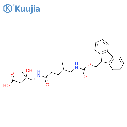 4-5-({(9H-fluoren-9-yl)methoxycarbonyl}amino)-4-methylpentanamido-3-hydroxy-3-methylbutanoic acid structure
