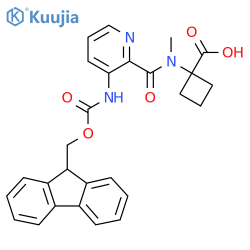 1-N-methyl3-({(9H-fluoren-9-yl)methoxycarbonyl}amino)pyridine-2-amidocyclobutane-1-carboxylic acid structure