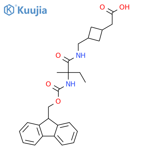 2-(3-{2-({(9H-fluoren-9-yl)methoxycarbonyl}amino)-2-methylbutanamidomethyl}cyclobutyl)acetic acid structure