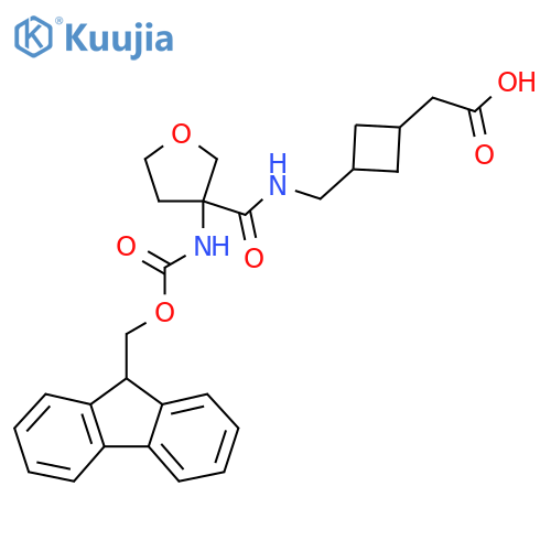2-3-({3-({(9H-fluoren-9-yl)methoxycarbonyl}amino)oxolan-3-ylformamido}methyl)cyclobutylacetic acid structure
