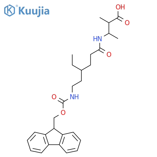 3-4-ethyl-6-({(9H-fluoren-9-yl)methoxycarbonyl}amino)hexanamido-2-methylbutanoic acid structure