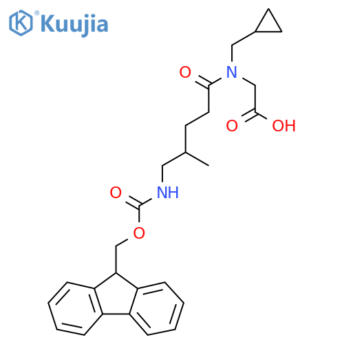 2-N-(cyclopropylmethyl)-5-({(9H-fluoren-9-yl)methoxycarbonyl}amino)-4-methylpentanamidoacetic acid structure