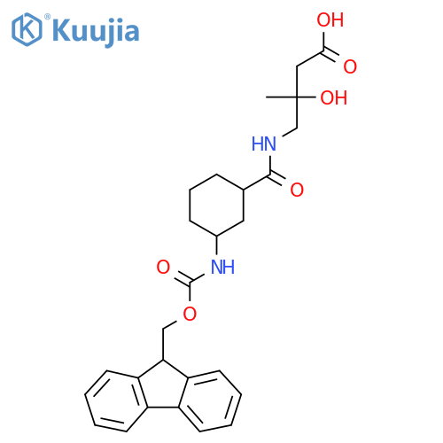 4-{3-({(9H-fluoren-9-yl)methoxycarbonyl}amino)cyclohexylformamido}-3-hydroxy-3-methylbutanoic acid structure