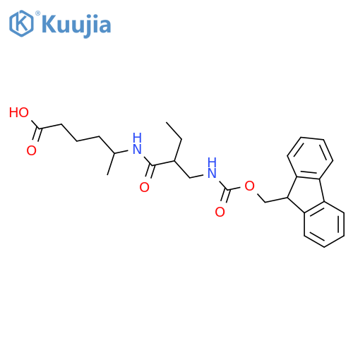 5-{2-({(9H-fluoren-9-yl)methoxycarbonyl}amino)methylbutanamido}hexanoic acid structure