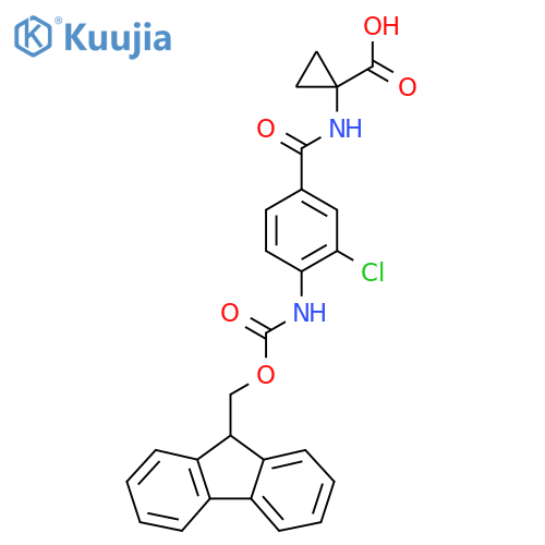 1-3-chloro-4-({(9H-fluoren-9-yl)methoxycarbonyl}amino)benzamidocyclopropane-1-carboxylic acid structure
