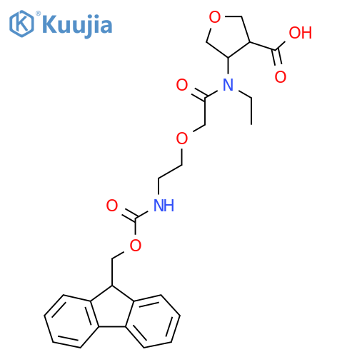 4-{N-ethyl-2-2-({(9H-fluoren-9-yl)methoxycarbonyl}amino)ethoxyacetamido}oxolane-3-carboxylic acid structure