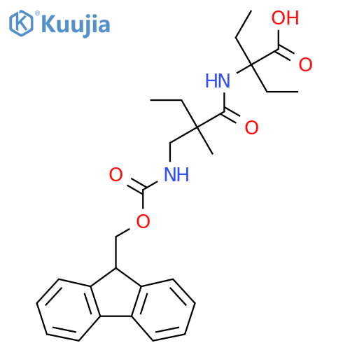 2-ethyl-2-{2-({(9H-fluoren-9-yl)methoxycarbonyl}amino)methyl-2-methylbutanamido}butanoic acid structure
