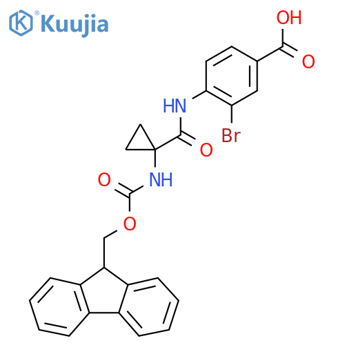 3-bromo-4-1-({(9H-fluoren-9-yl)methoxycarbonyl}amino)cyclopropaneamidobenzoic acid structure