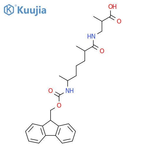 3-6-({(9H-fluoren-9-yl)methoxycarbonyl}amino)-2-methylheptanamido-2-methylpropanoic acid structure