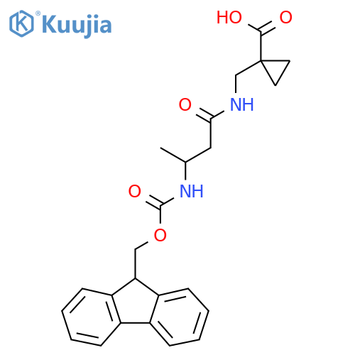 1-{3-({(9H-fluoren-9-yl)methoxycarbonyl}amino)butanamidomethyl}cyclopropane-1-carboxylic acid structure
