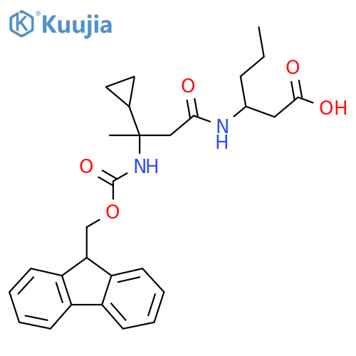 3-3-cyclopropyl-3-({(9H-fluoren-9-yl)methoxycarbonyl}amino)butanamidohexanoic acid structure
