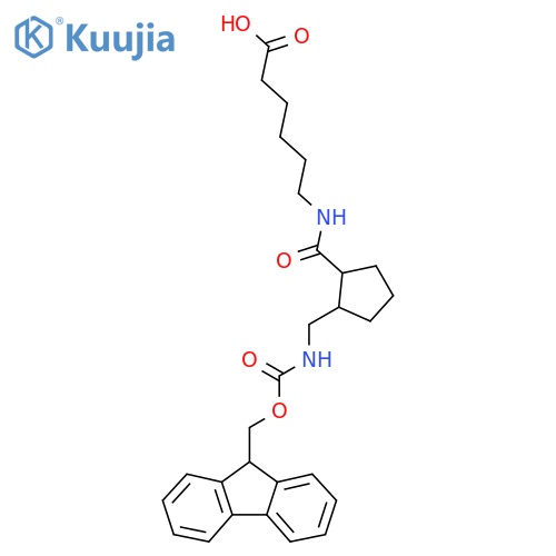 6-({2-({(9H-fluoren-9-yl)methoxycarbonyl}amino)methylcyclopentyl}formamido)hexanoic acid structure