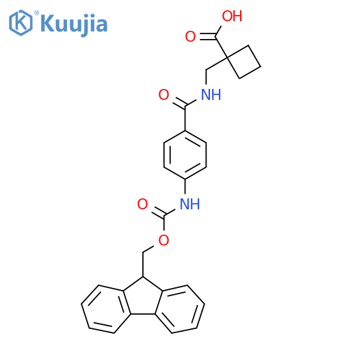 1-({4-({(9H-fluoren-9-yl)methoxycarbonyl}amino)phenylformamido}methyl)cyclobutane-1-carboxylic acid structure