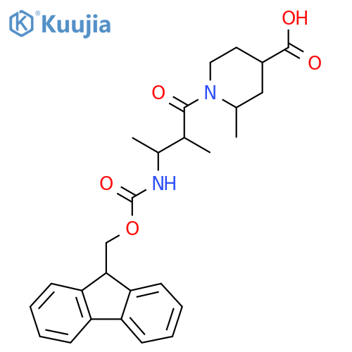 1-3-({(9H-fluoren-9-yl)methoxycarbonyl}amino)-2-methylbutanoyl-2-methylpiperidine-4-carboxylic acid structure