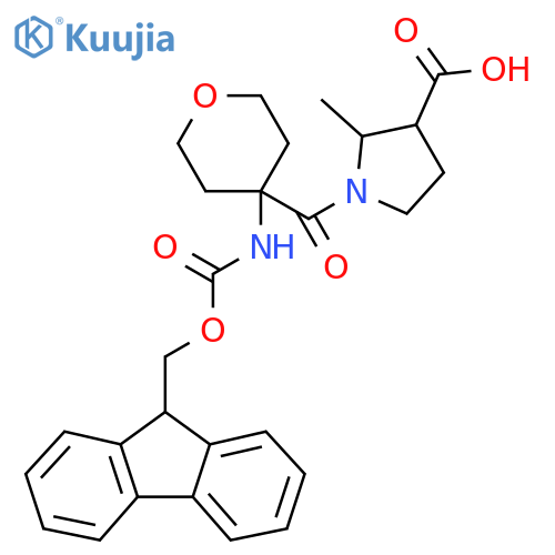 1-4-({(9H-fluoren-9-yl)methoxycarbonyl}amino)oxane-4-carbonyl-2-methylpyrrolidine-3-carboxylic acid structure