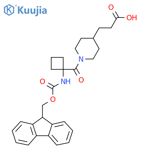3-{1-1-({(9H-fluoren-9-yl)methoxycarbonyl}amino)cyclobutanecarbonylpiperidin-4-yl}propanoic acid structure