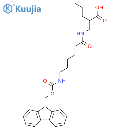 2-{6-({(9H-fluoren-9-yl)methoxycarbonyl}amino)hexanamidomethyl}pentanoic acid structure