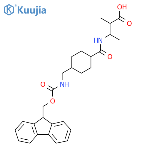 3-({4-({(9H-fluoren-9-yl)methoxycarbonyl}amino)methylcyclohexyl}formamido)-2-methylbutanoic acid structure