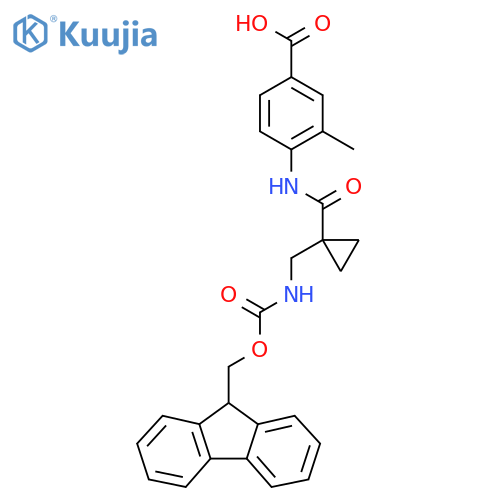4-{1-({(9H-fluoren-9-yl)methoxycarbonyl}amino)methylcyclopropaneamido}-3-methylbenzoic acid structure