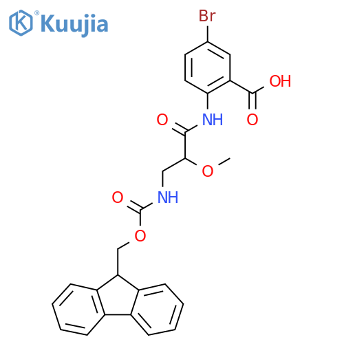 5-bromo-2-3-({(9H-fluoren-9-yl)methoxycarbonyl}amino)-2-methoxypropanamidobenzoic acid structure