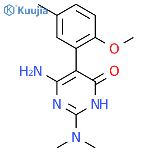 6-amino-2-(dimethylamino)-5-(2-methoxy-5-methylphenyl)-3,4-dihydropyrimidin-4-one structure