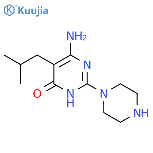 6-amino-5-(2-methylpropyl)-2-(piperazin-1-yl)-3,4-dihydropyrimidin-4-one structure