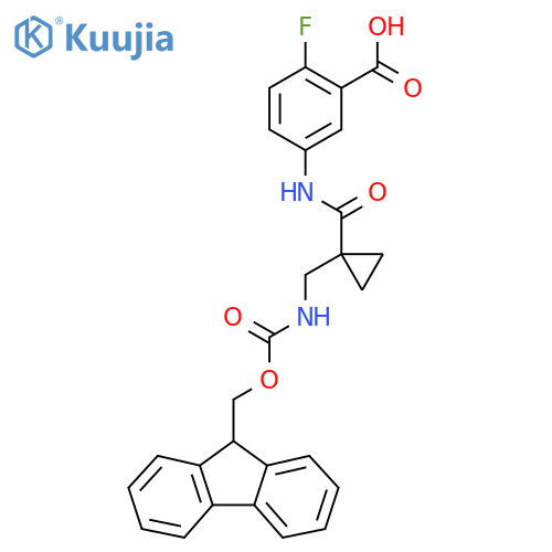5-{1-({(9H-fluoren-9-yl)methoxycarbonyl}amino)methylcyclopropaneamido}-2-fluorobenzoic acid structure