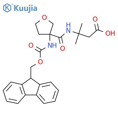 3-{3-({(9H-fluoren-9-yl)methoxycarbonyl}amino)oxolan-3-ylformamido}-3-methylbutanoic acid structure
