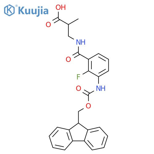 3-{3-({(9H-fluoren-9-yl)methoxycarbonyl}amino)-2-fluorophenylformamido}-2-methylpropanoic acid structure