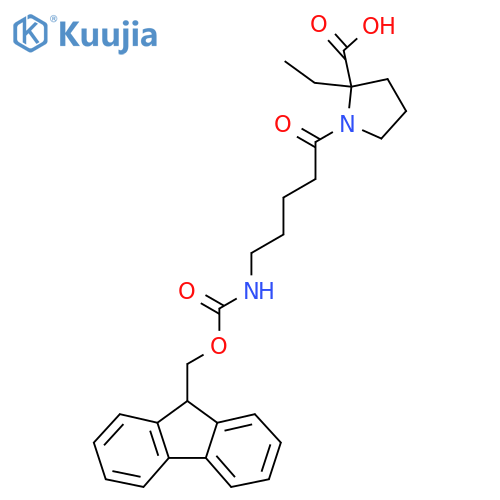 2-ethyl-1-5-({(9H-fluoren-9-yl)methoxycarbonyl}amino)pentanoylpyrrolidine-2-carboxylic acid structure
