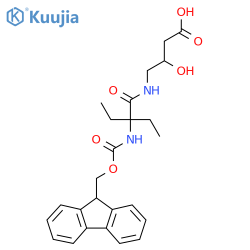 4-2-ethyl-2-({(9H-fluoren-9-yl)methoxycarbonyl}amino)butanamido-3-hydroxybutanoic acid structure