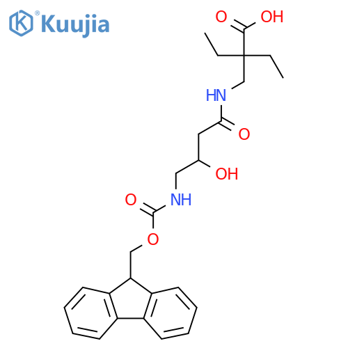 2-ethyl-2-{4-({(9H-fluoren-9-yl)methoxycarbonyl}amino)-3-hydroxybutanamidomethyl}butanoic acid structure