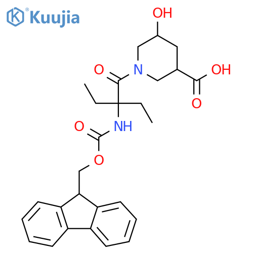 1-2-ethyl-2-({(9H-fluoren-9-yl)methoxycarbonyl}amino)butanoyl-5-hydroxypiperidine-3-carboxylic acid structure